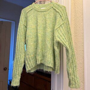 topshop light green rib detail knit crew sweater